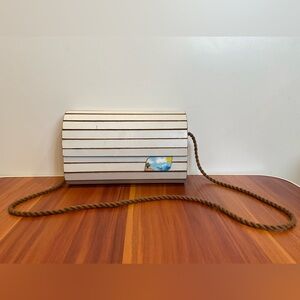 White Striped Crossbody Bag with Rope Strap